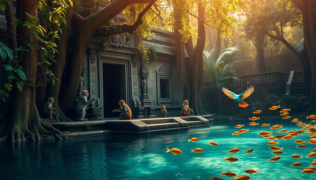 Wildlife near hidden temples Wildlife near hidden temples